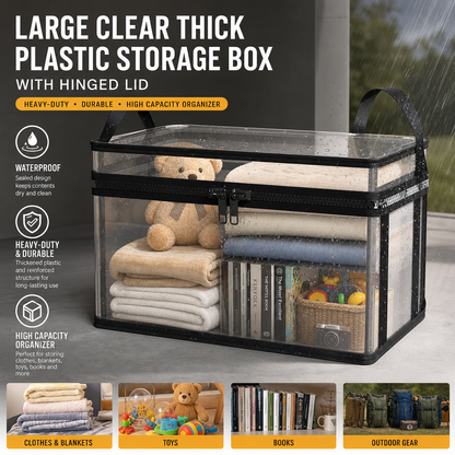 Transparent PVC Storage Box with Lid 📦 Large Capacity, Foldable