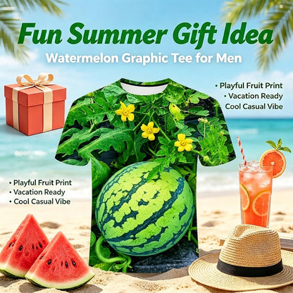 Funny Men's Watermelon Graphic T-Shirt, Fruit Print Summer Tee 🍉