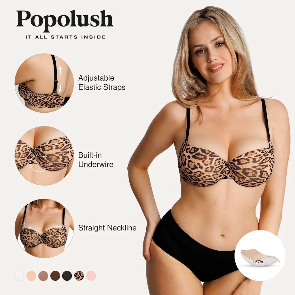 Women 2 Cups Lift Seamless Push Up Underwire T-Shirt Bra ✨