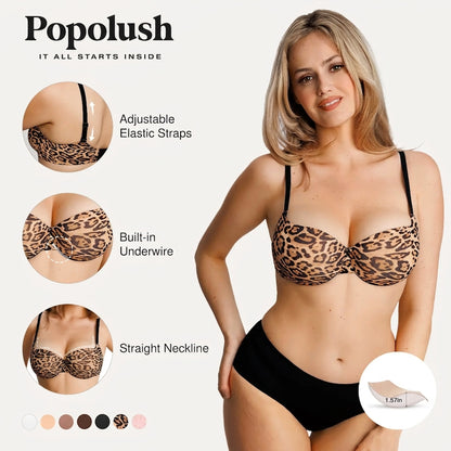 Women 2 Cups Lift Seamless Push Up Underwire T-Shirt Bra ✨