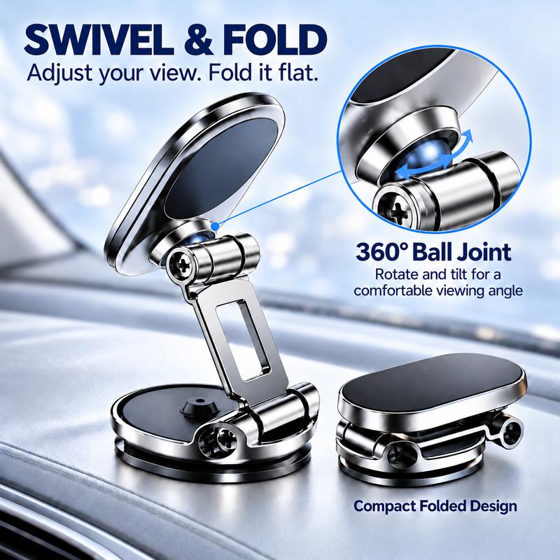 Foldable 360° Rotatable Metal Magnetic Car Phone Holder 🧲
