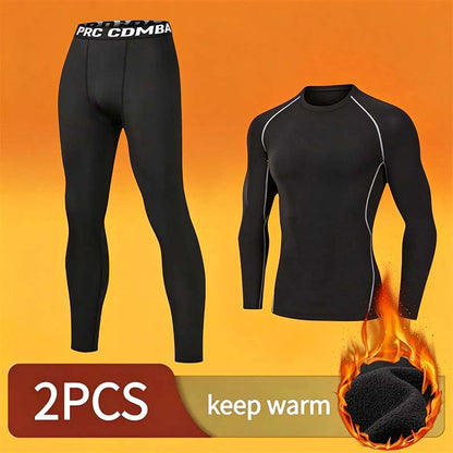 Men's Thermal Underwear Set - Long Sleeve T-Shirt & Pants with "WARM" Print 🔥