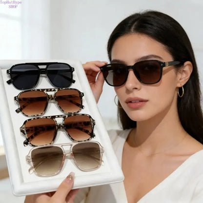 Women's 4/7-Pack Polarized Sunglasses Set - Y2K Unisex Double Bridge Aviator 🕶️