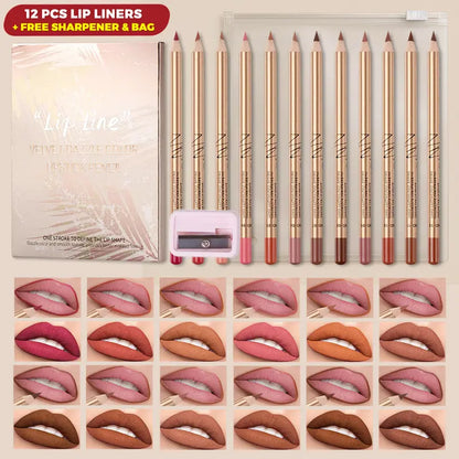 12 Pcs Matte Lip Liner Set with Sharpener, Blendable Lip Pencil 💄