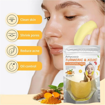 Turmeric & Kojic Acid Cleansing Pads, Gentle Deep Clean Soft Texture Facial Skincare Pads 20pcs🍯