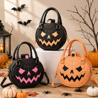 Spooky Jack‑O‑Lantern Pumpkin Crossbody Bag Novelty Spiderweb Stitching Handbag🎃
