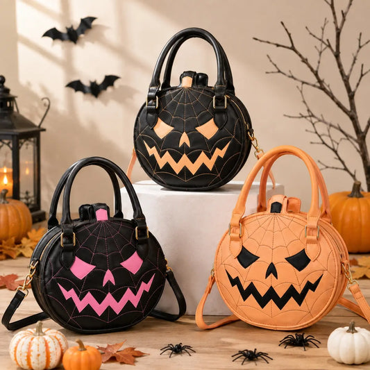 Spooky Jack‑O‑Lantern Pumpkin Crossbody Bag Novelty Spiderweb Stitching Handbag🎃