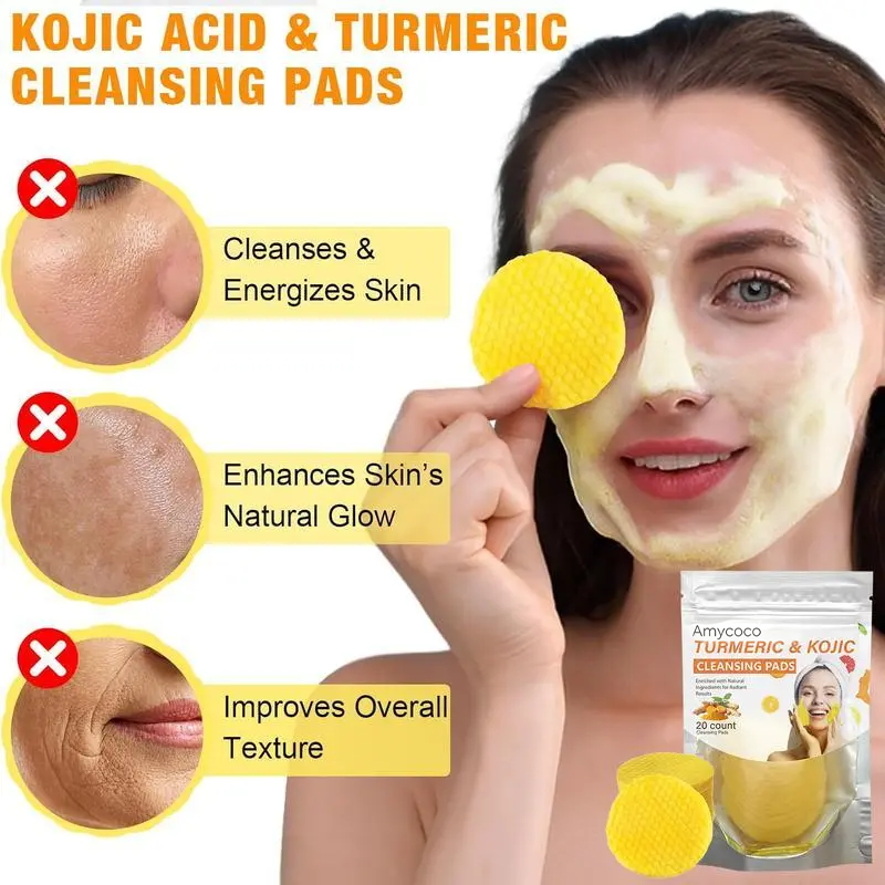 Turmeric & Kojic Acid Cleansing Pads, Gentle Deep Clean Soft Texture Facial Skincare Pads 20pcs🍯