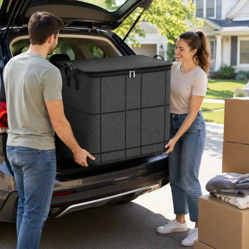 Spacious Foldable Fabric Zippered Storage Bin for Moving & Bedroom Closet📦