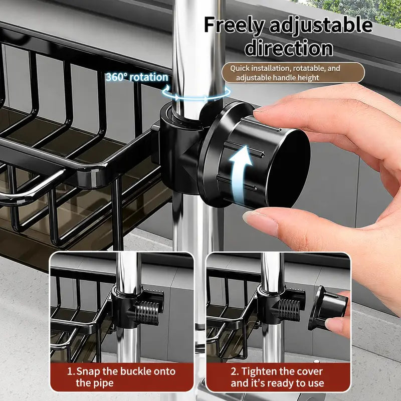 Sink Organizer Rack, Stainless Steel Hanging Faucet Drain Rack with Drip Tray🧽