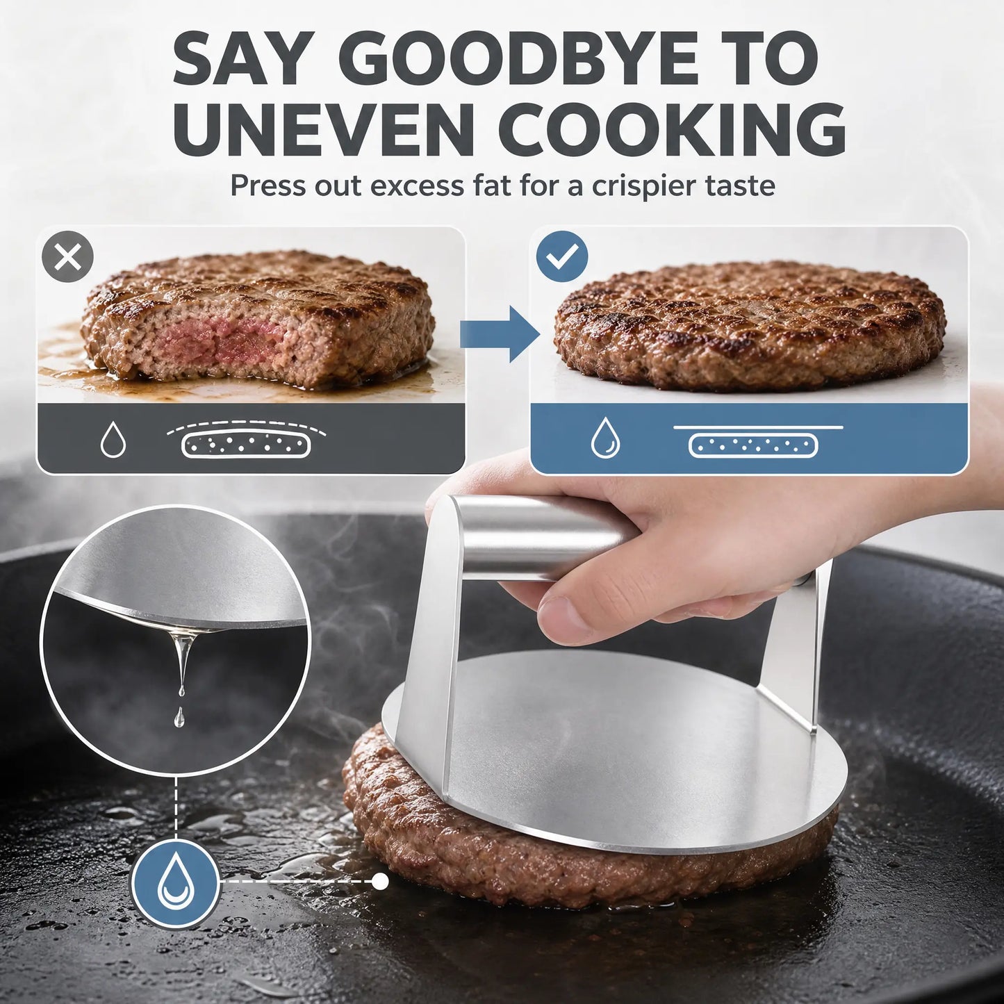 Stainless Steel Burger Press 4.72" Round Smash Burger Press‑ Pro Non‑Stick Burger Smasher 🍔