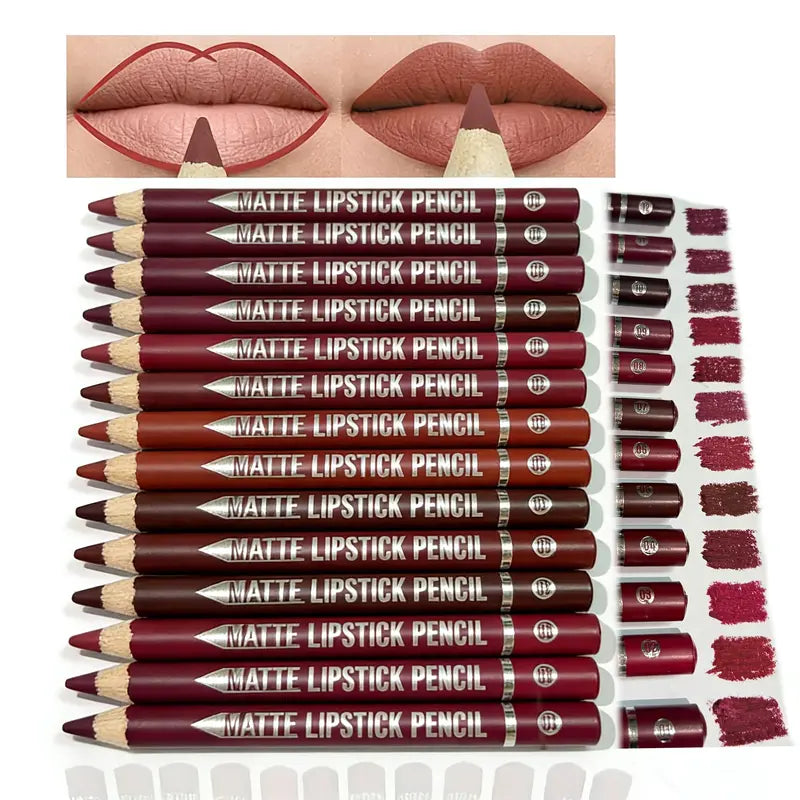 12Pcs Matte Lip Liner With Sharpener Set Waterproof Smudgeproof Precise Contour Lipstick Pens 🖌️
