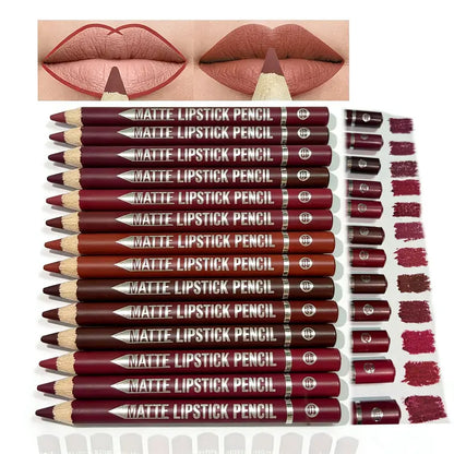 12Pcs Matte Lip Liner With Sharpener Set Waterproof Smudgeproof Precise Contour Lipstick Pens 🖌️