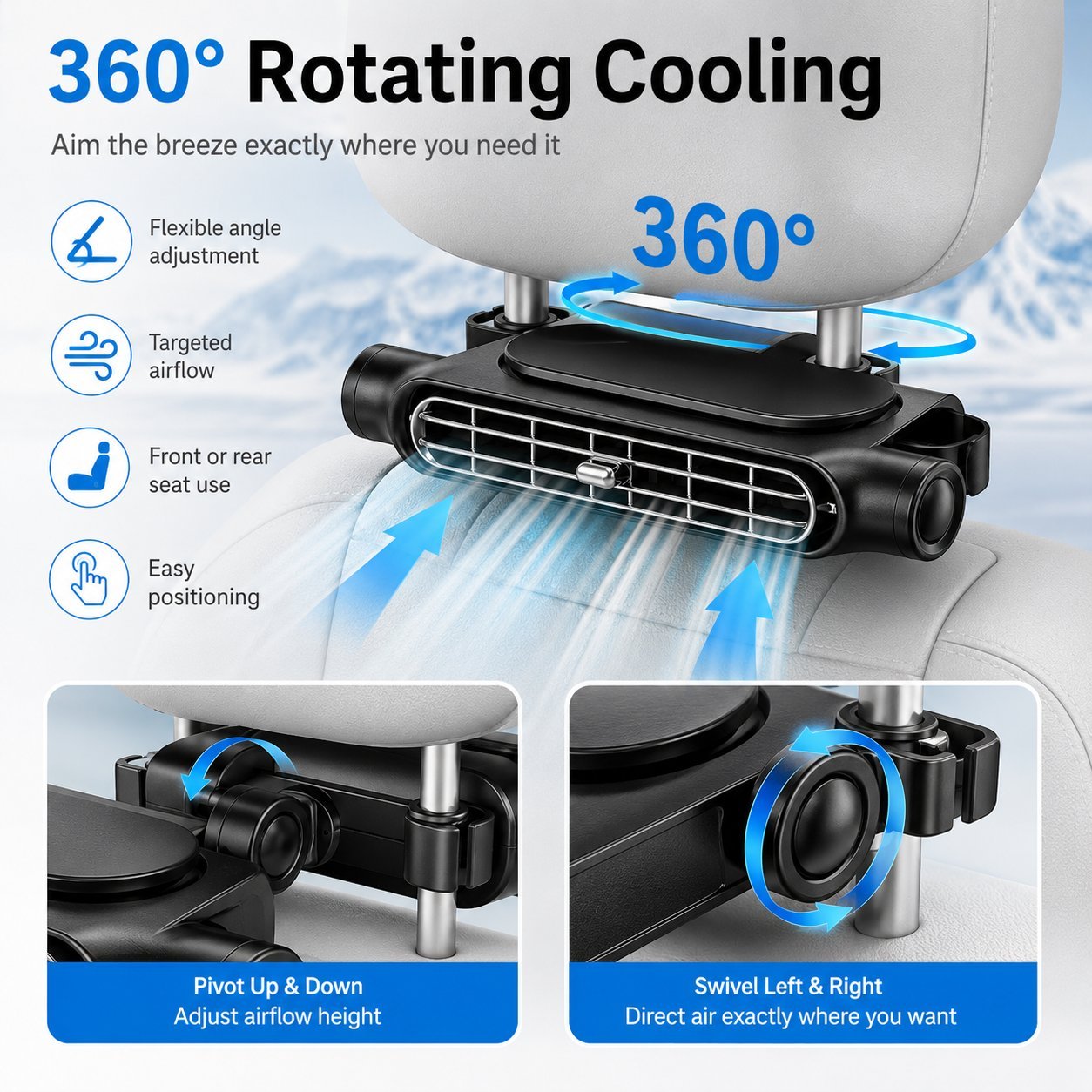Rechargeable Car Seat Fan, 3 Speed for Car Golf Cart RV💨