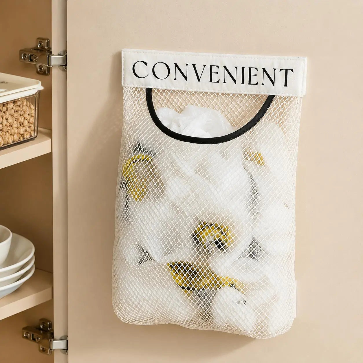 5PCS Grocery Garbage Bag Holder Trash Bag Dispenser, Sticky Wall‑Mounted Mesh Convenient Storage 🗑️