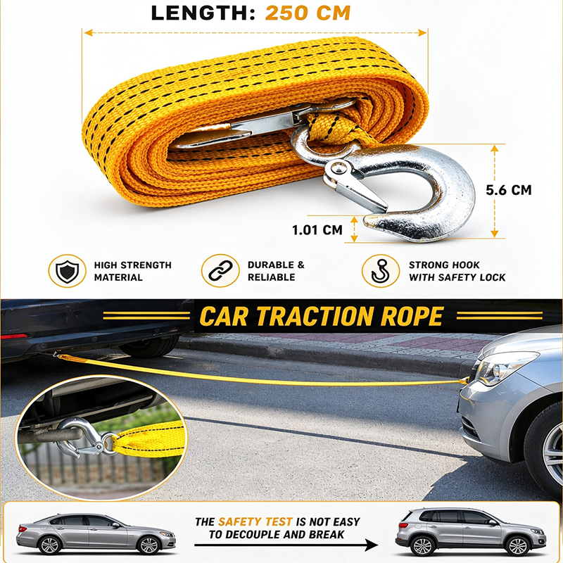 Car Tow Strap - 4m Length, 5-Ton Double-Layer Thick Off-Road Towing Recovery Strap 🚙