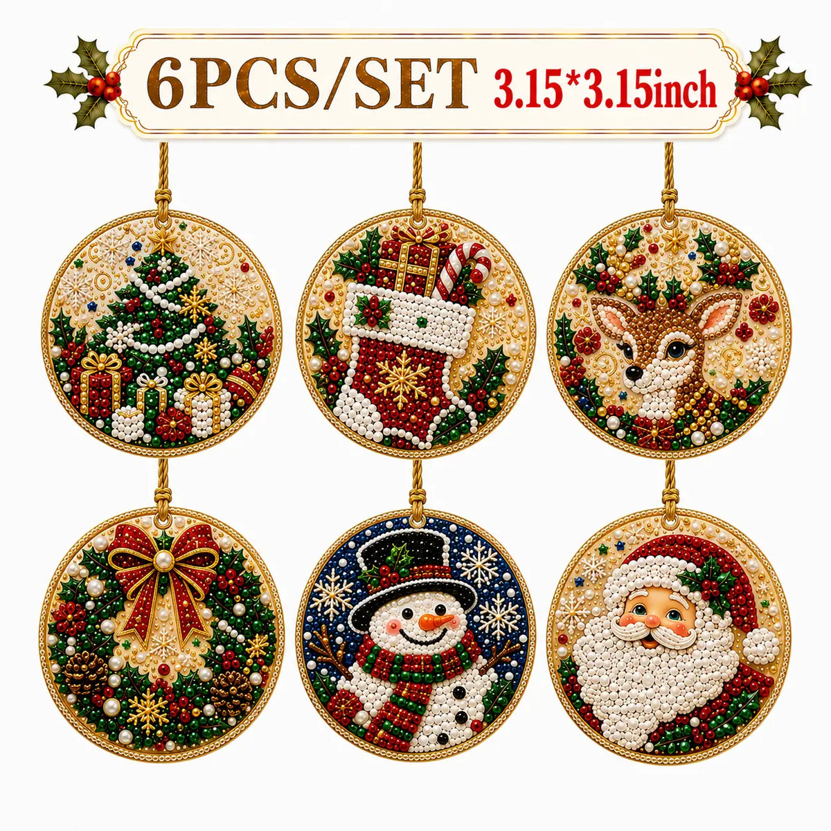 6Pcs/12Pcs Christmas DIY Diamond Painting Ornaments Kit, Xmas Tree Hanging Pendant 🎄