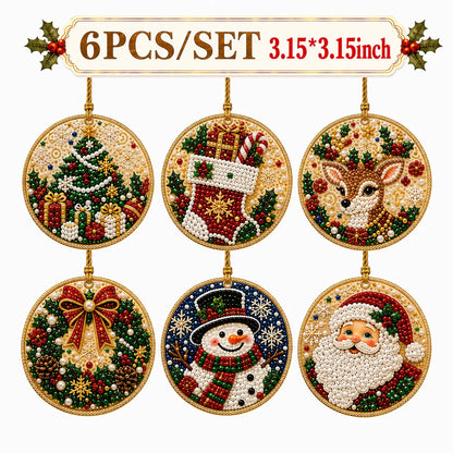 6Pcs/12Pcs Christmas DIY Diamond Painting Ornaments Kit, Xmas Tree Hanging Pendant 🎄