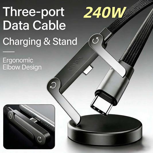 Invisible Stand Type‑C Charger Cable - 240W Super Fast Charging 2‑in‑1 Electronic Cord⚡