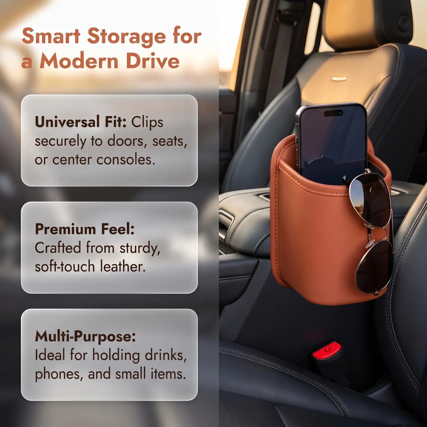Car Cup Holder Accessory, Multi‑Purpose Drink & Water Bottle Storage Pouch 🚗