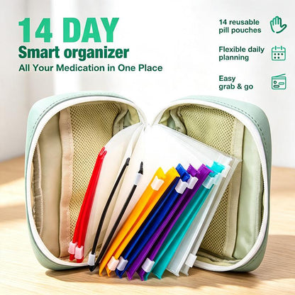 Waterproof Pill Pouch Set, 14pcs Bags Inside, A8 Waterproof Pill Organizer Set, 7 to 14 Days of Meds 🩹