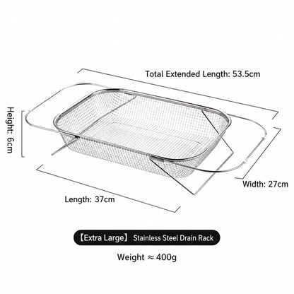 Stainless Steel Over-The-Sink Colander Strainer Basket, Expandable Rectangle Fine Mesh Kitchen Utensils🥣