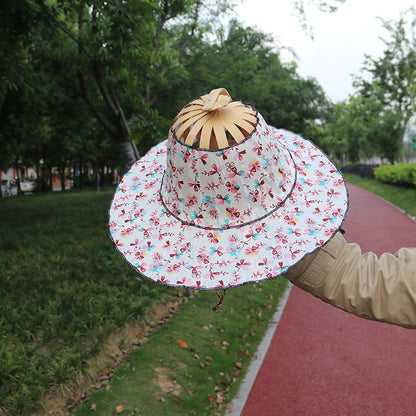 Foldable Bamboo Sun Hat UPF50+ Wide Brim Floral Outdoor Fishing Garden UV Protection Hat✨
