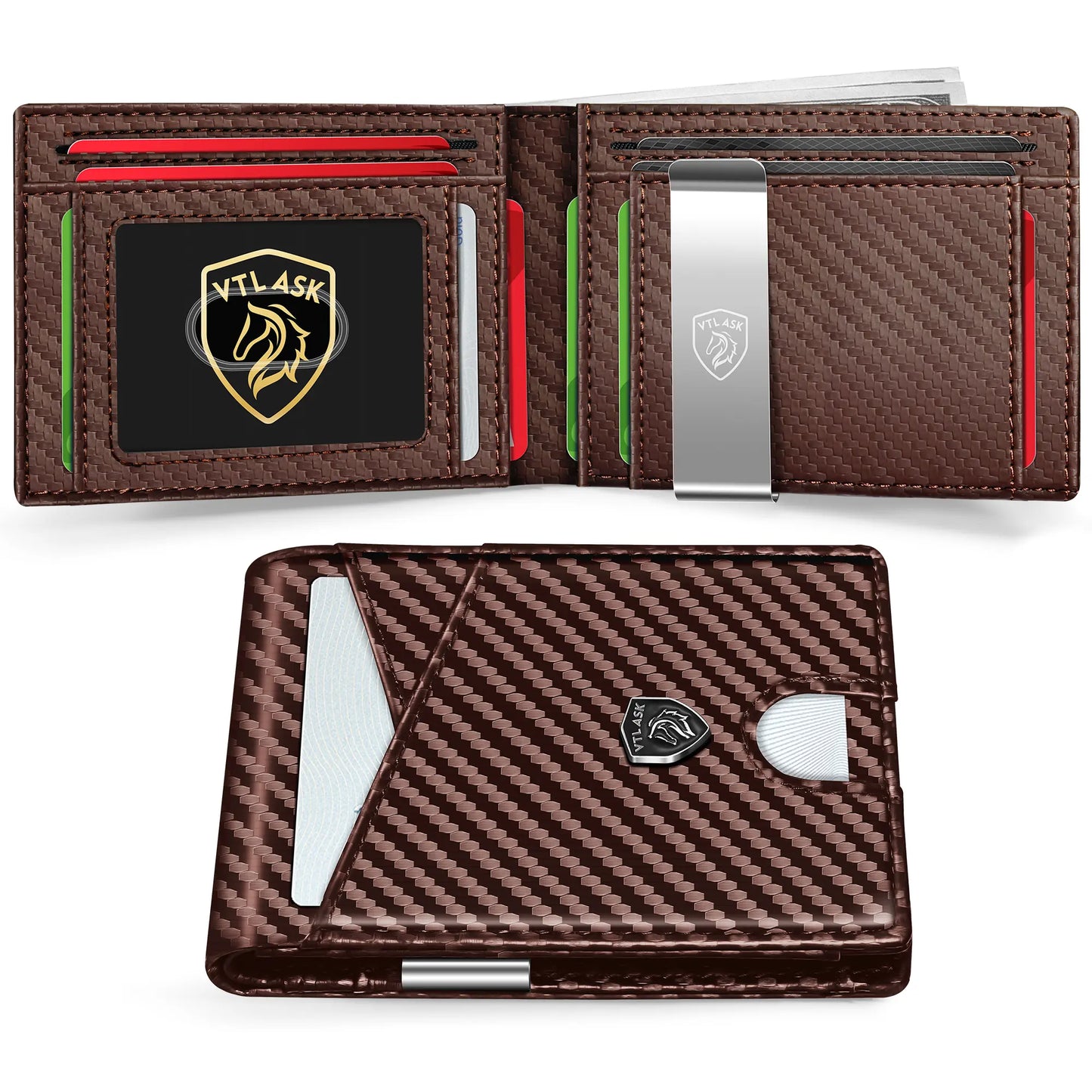 Men's RFID Minimalist Bifold Wallet - 1 ID Window, Pop‑Up Card Holder, Money Clip 💳