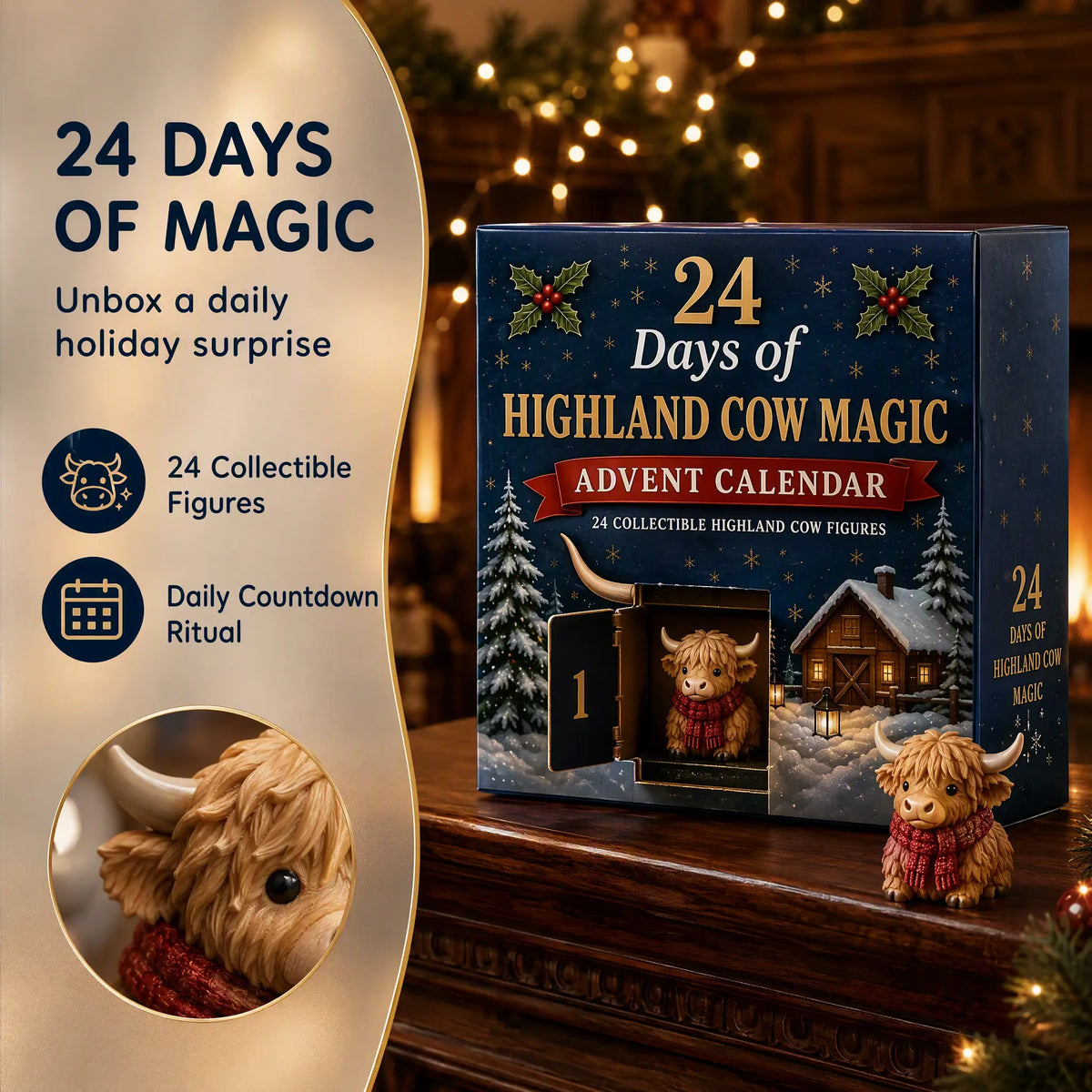 24-Day Highland Cow Advent Calendar - Christmas Countdown Gift Box 🐄🎁