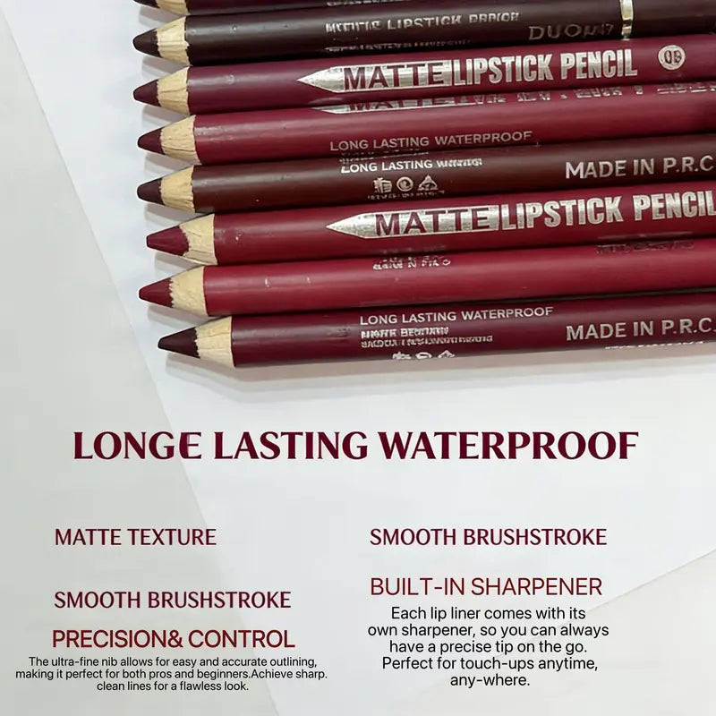 12Pcs Matte Lip Liner With Sharpener Set Waterproof Smudgeproof Precise Contour Lipstick Pens 🖌️