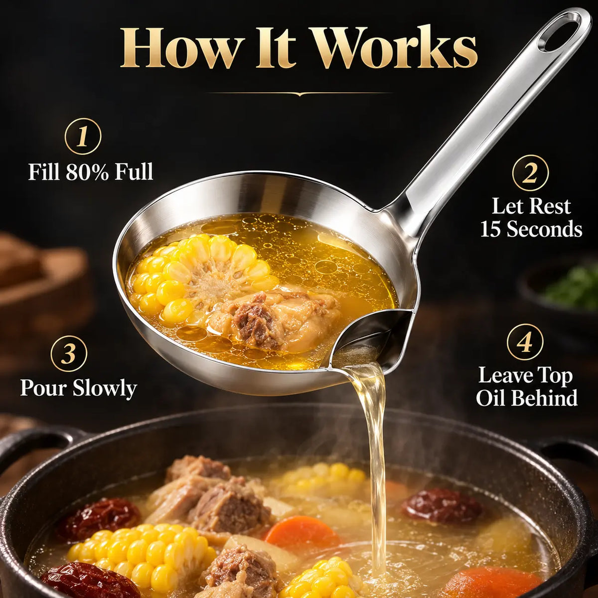 2 Count Stainless Steel Oil Separator Ladle, Mirror Polished Surface 🥄