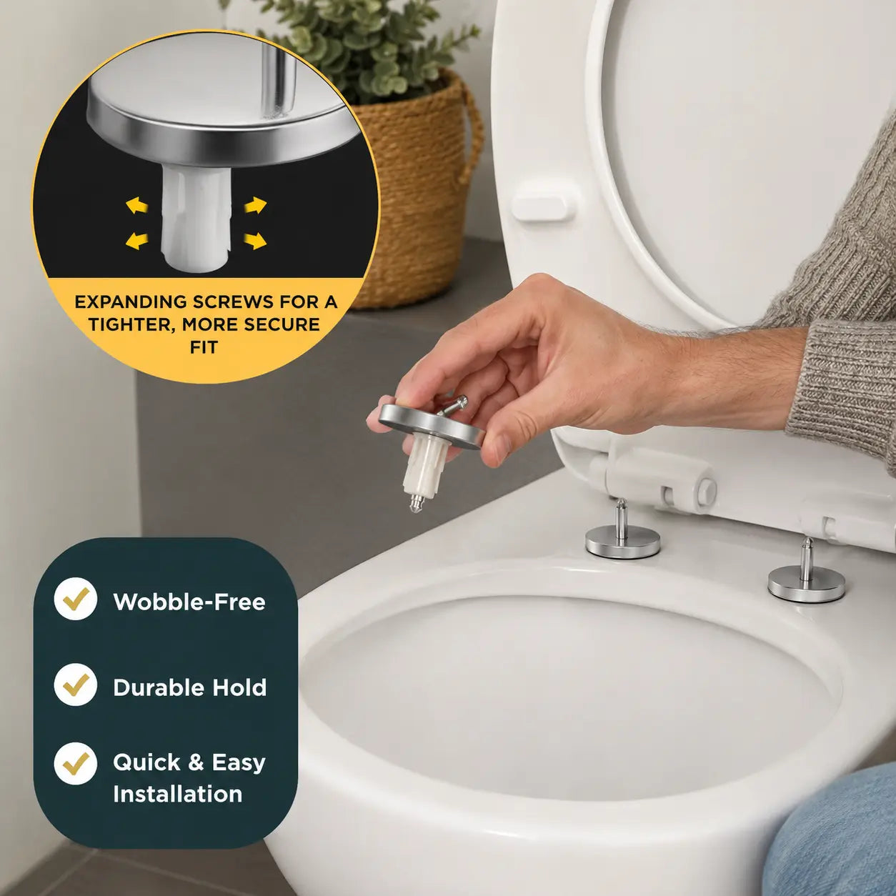 2 Counts Universal Toilet Seat Expansion Screw Bolts, Thickened Stainless Steel 🔩