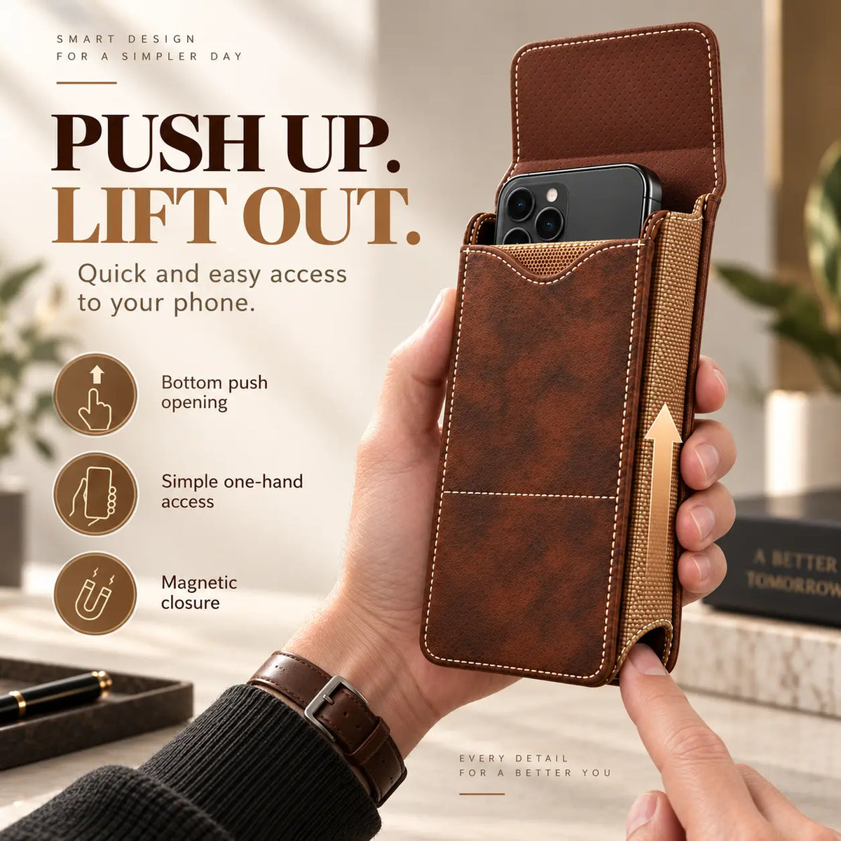 Men's Waist Phone Pouch with Card Slot, Magnetic Lock & Metal Belt Clip📱