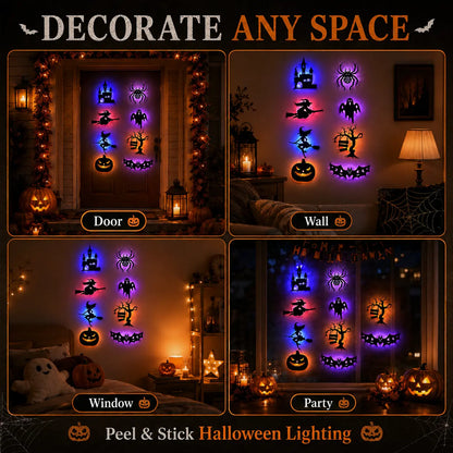 Halloween LED Silhouette Wall Light Stickers, Battery Powered Peel & Stick Decor Lights🎃