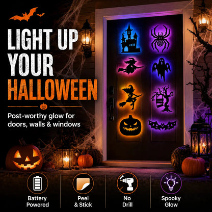 Halloween LED Silhouette Wall Light Stickers, Battery Powered Peel & Stick Decor Lights🎃