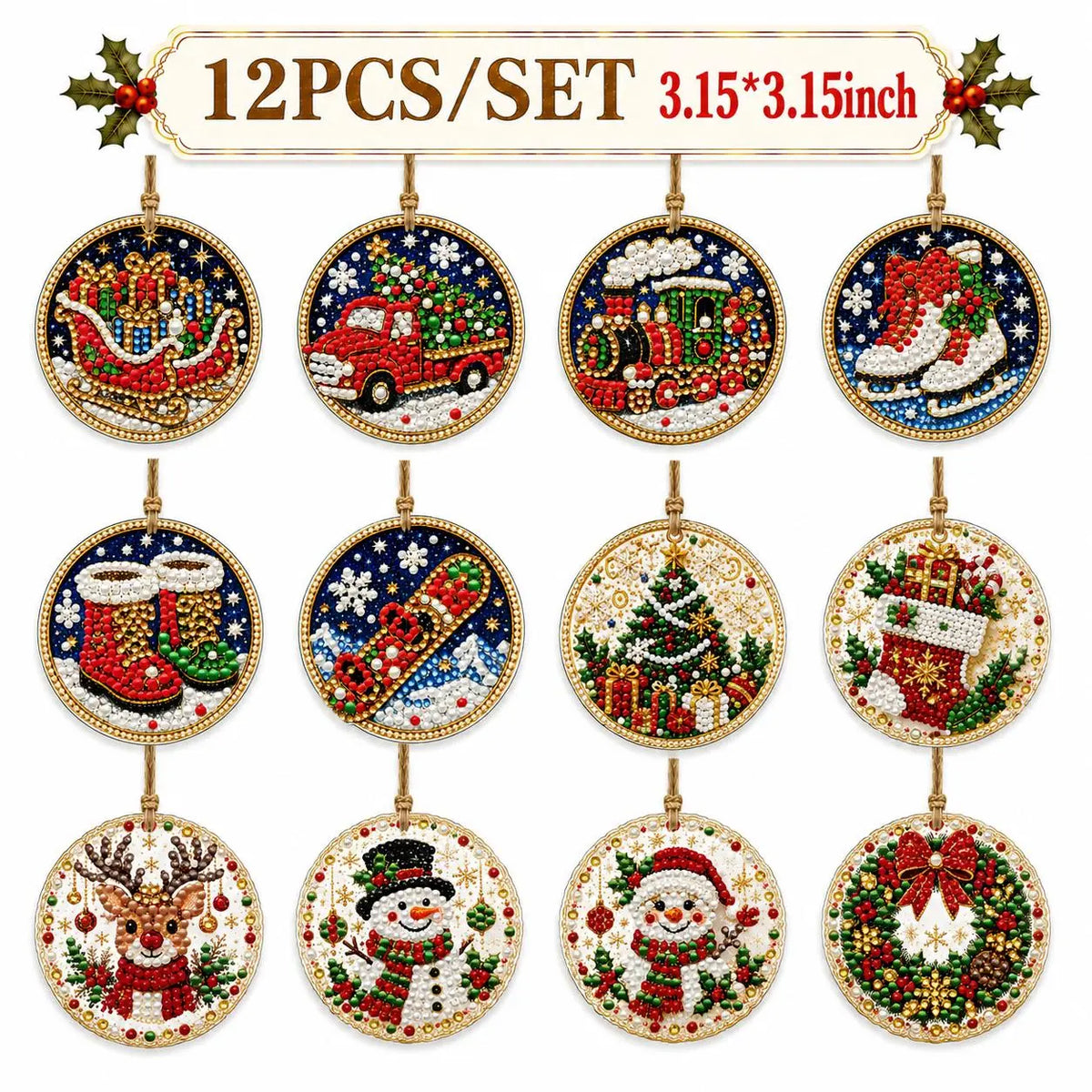 6Pcs/12Pcs Christmas DIY Diamond Painting Ornaments Kit, Xmas Tree Hanging Pendant 🎄
