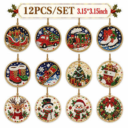 6Pcs/12Pcs Christmas DIY Diamond Painting Ornaments Kit, Xmas Tree Hanging Pendant 🎄