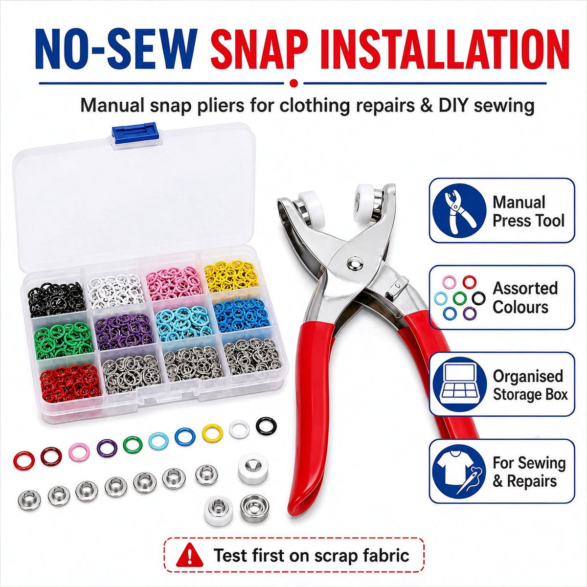 Seamless Stitching Sewing Kit-100Pcs Invisible Colored Metal Buckle & Manual Pressure Pliers 🔧