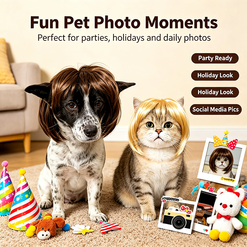 Cute Short-Hair Wig Pet Headband, Funny Pet Wig Hair Accessories for Dogs and Cats 🐶