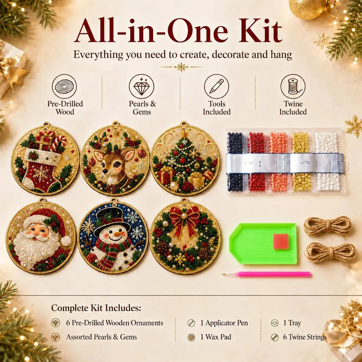 6Pcs/12Pcs Christmas DIY Diamond Painting Ornaments Kit, Xmas Tree Hanging Pendant 🎄