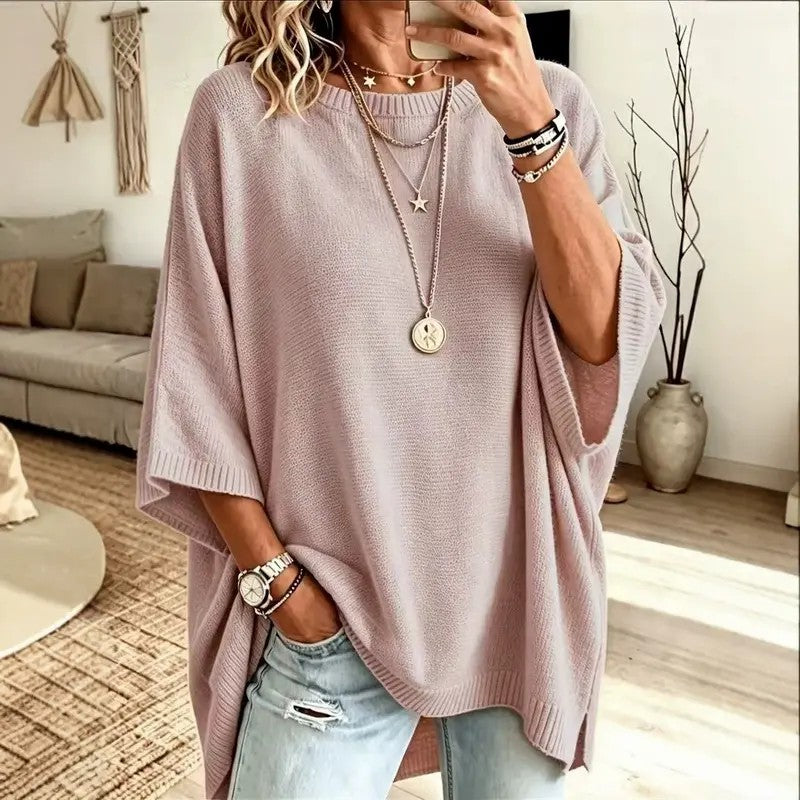 Loose-Fitting, Solid-Color, Casual Knit Sweater for Women, Perfect as an Outer Layer 🍂