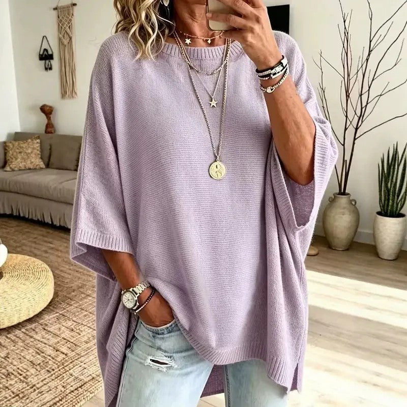Loose-Fitting, Solid-Color, Casual Knit Sweater for Women, Perfect as an Outer Layer 🍂