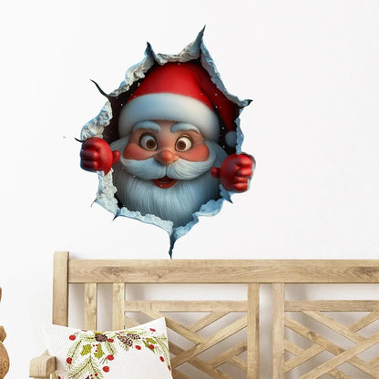 3PCS Festive Decor Santa Face Vinyl Stickers - Smooth 3D Illusion Figure Shape Peel-Off Pack 🎅
