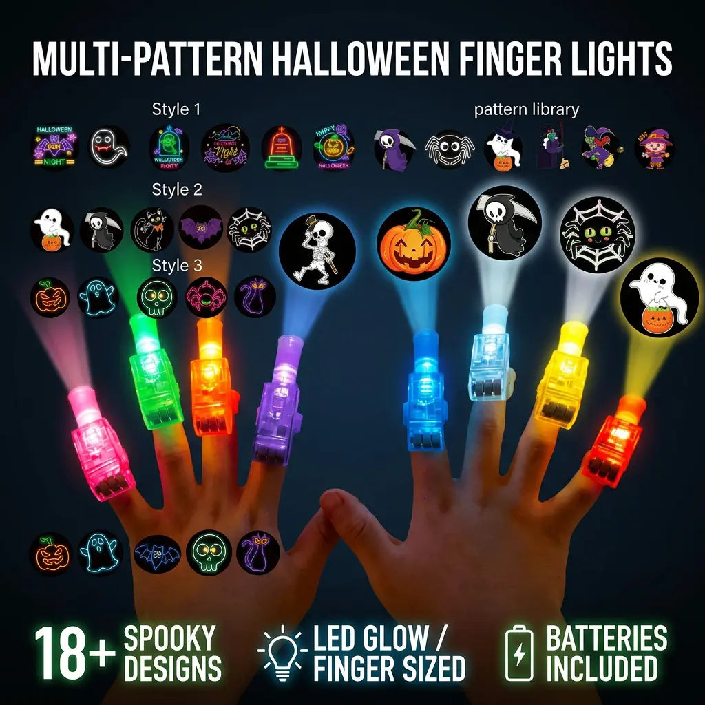 12PCS Halloween Finger Projector Rings, LED Light-Up Finger Toys🔦🎃