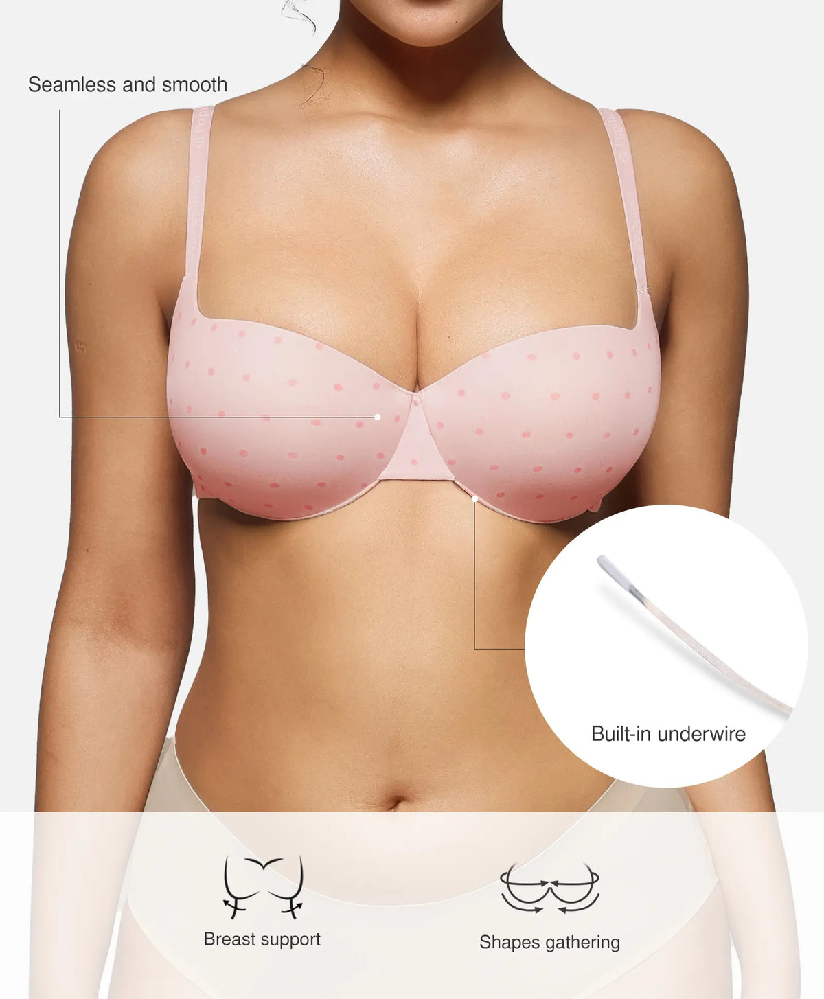 Women 2 Cups Lift Seamless Push Up Underwire T-Shirt Bra ✨