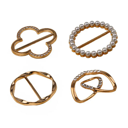 4 Counts Women's Fashion Metal Shirt Clips, Shape-Including Round and Heart Designs 🧷