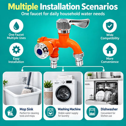 Dual Outlet Washing Machine Plastic Faucet, 1 In 2 Out Water Plastic Tap🚰