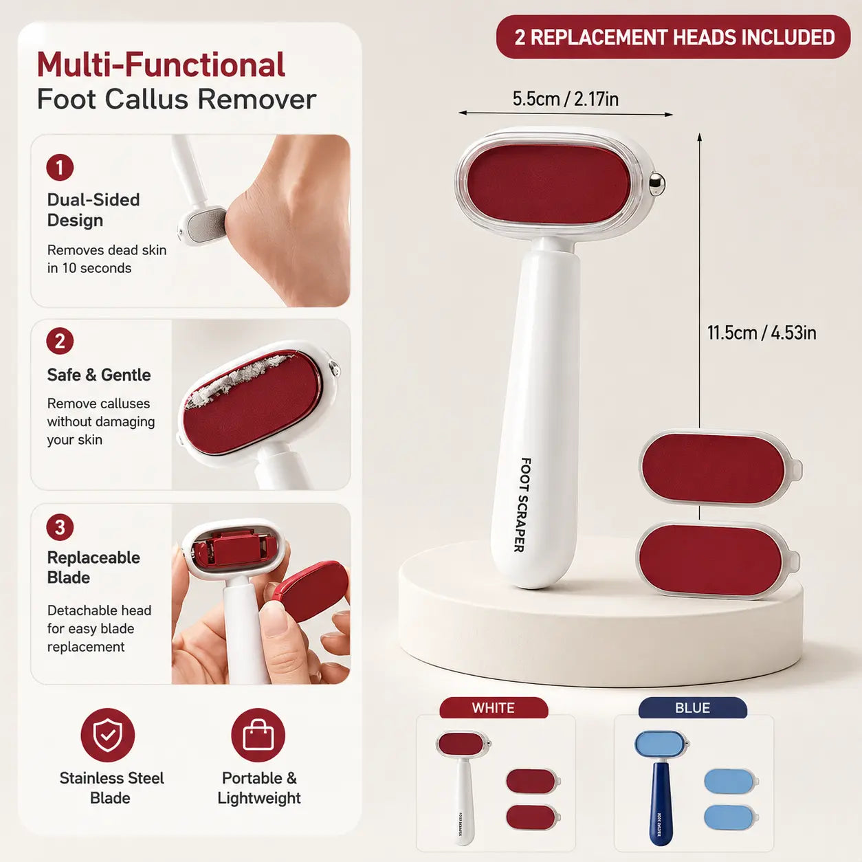 Foot callus remover dimensions and replacement heads