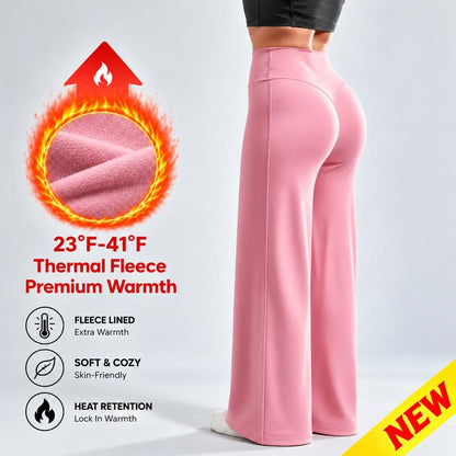 Women's Fleece Lined Wide Leg Pants, High Waisted Soft Thermal Straight Leg Lounge Pants 🧶