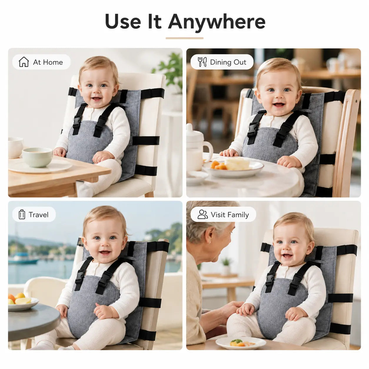 Portable Baby Seat Harness for Dining Chairs, Foldable Toddler Safety Seat with Adjustable Shoulder Straps 🪑